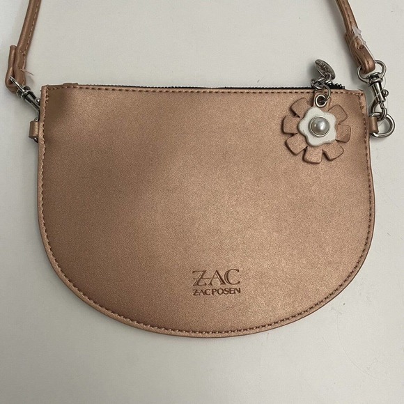 NWOT ZAC POSEN Celia Rose Gold Crossbody Bag Top Zip Flower Zipper Pull - Picture 2 of 6